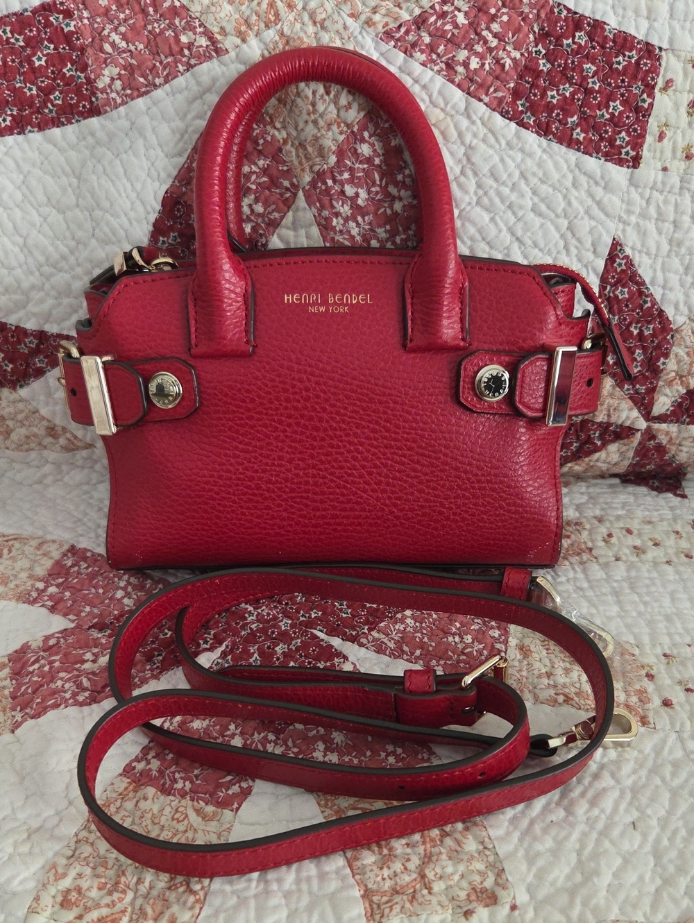 Henri Bendel Red Leather West 57th Mini Satchel with crossbody strap
